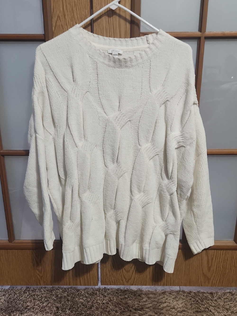 J Jill Chenille Cream Cable Knit Women's Sweater Large Petite